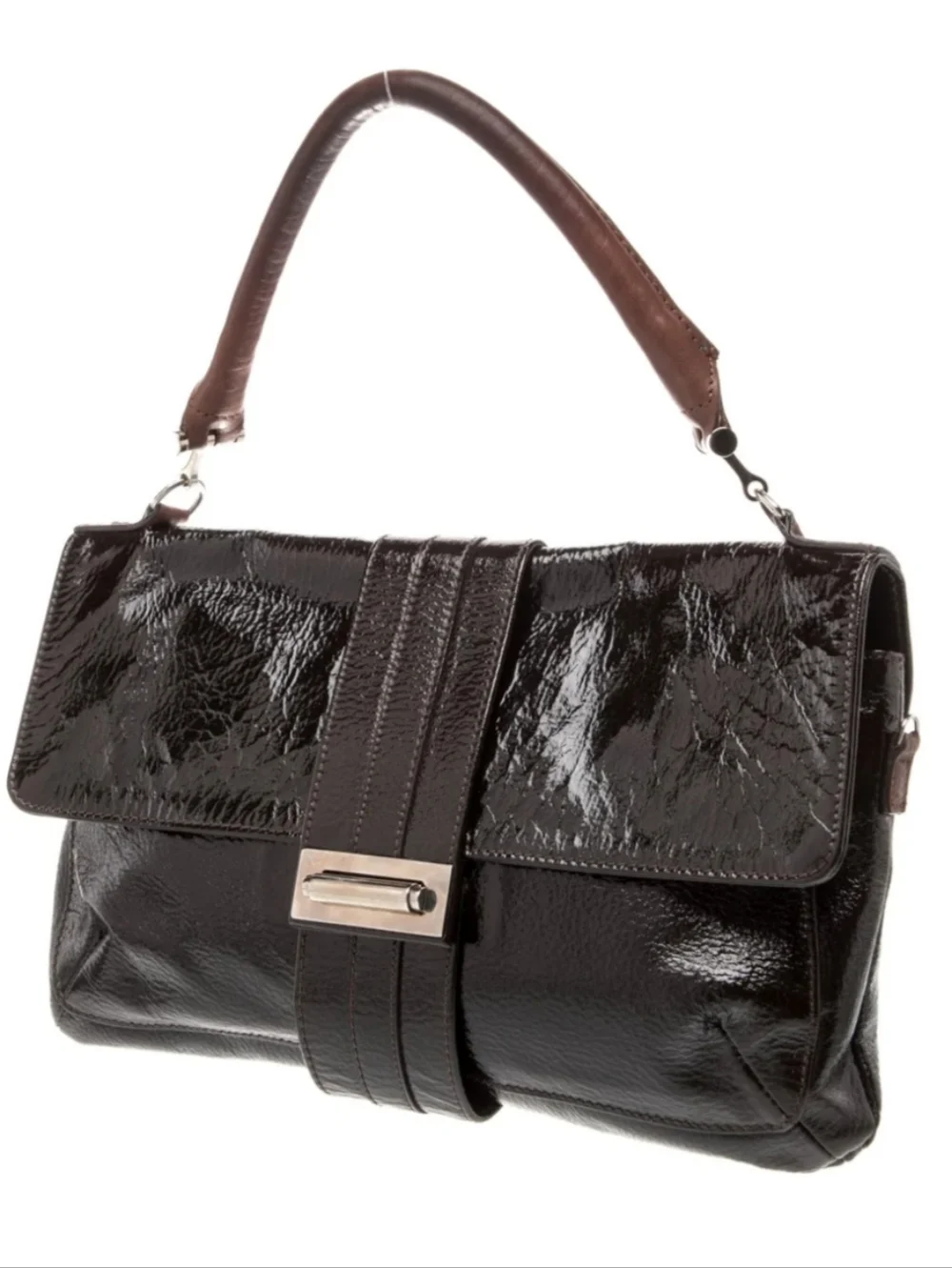 Lanvin Authentic Brown Patent Leather Top Handle Bag - Picture 2 of 5